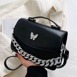 Butterfly and chain decor flap square bag